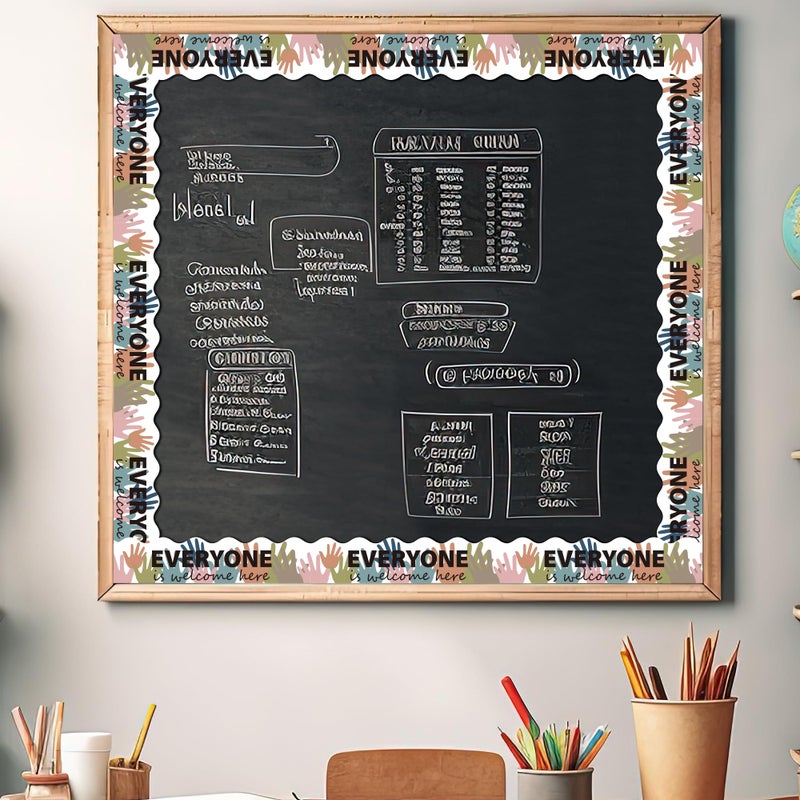 BeYumi Boho Diversity Border Trim - 65ft Back to School Everyone is Welcome Here Rolled Border Trim Multicultural Equality Inclusive Bulletin Board Classroom Chalkboard Kindergarten Elementary Decor - Image 5